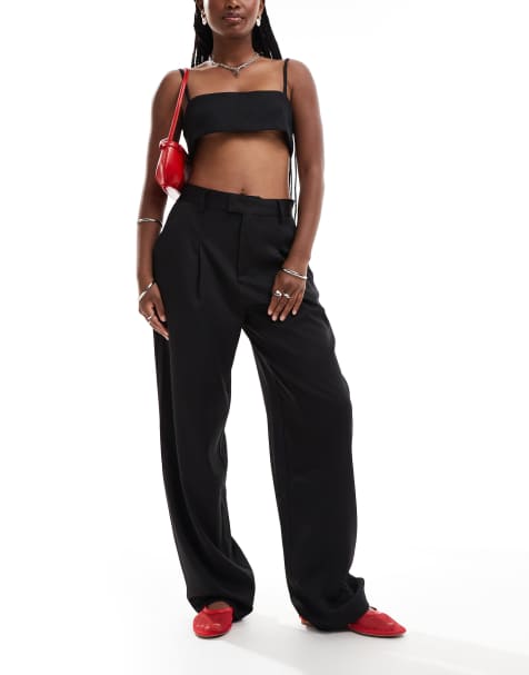 Sixth June wide leg trouser with logo waistband detail in black