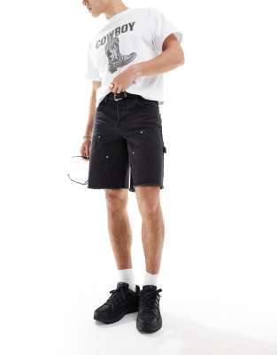 worker denim shorts in black