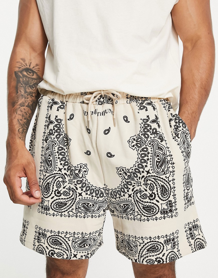 Sixth June Woven Shorts In Beige With All Over Bandana Print - Part Of A Set-neutral