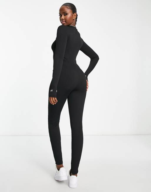 Sixth June zip up unitard jumpsuit in black