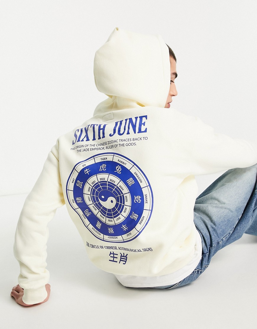 Sixth June zodiac backprint hoodie in off white