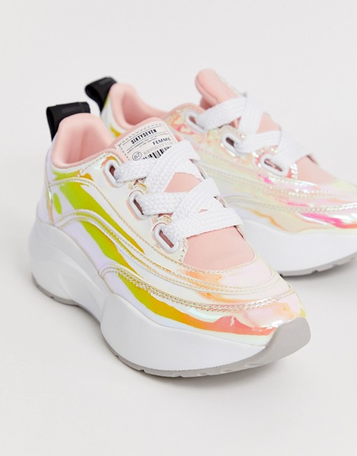 Sixty Seven holographic chunky trainer in irredescent