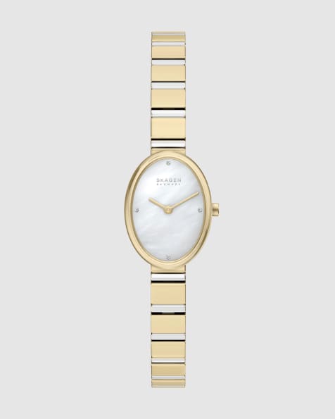 Skagen Anita oval two-hand two-tone stainless steel watch in gold - view 1