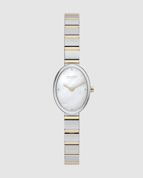 Skagen Anita oval two-hand two-tone stainless steel watch in silver - view 1