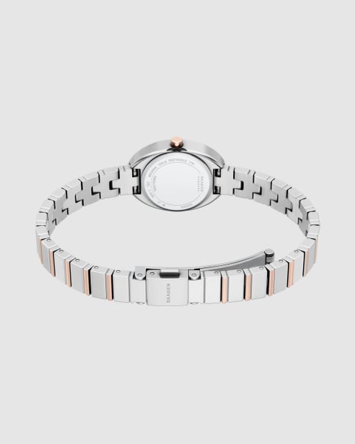 Skagen Anita oval two-hand two-tone stainless steel watch in silver, 4 of 4