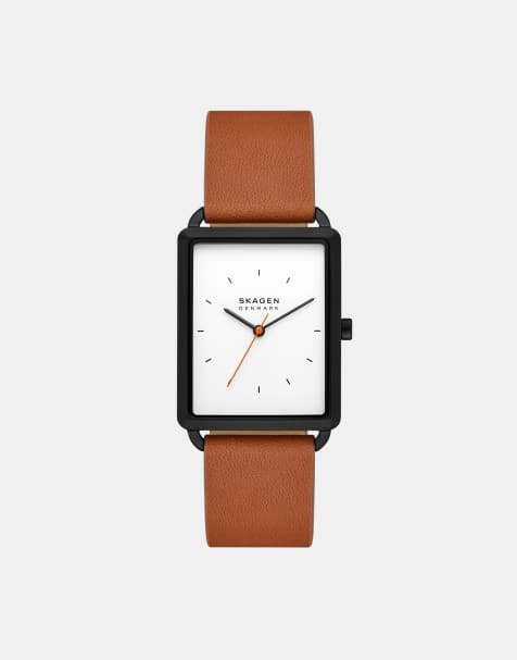 Skagen – Hagen – Herrenuhr aus schwarzem Edelstahl mit drei Zeigern und braunem Armband - view 1