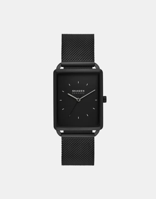Skagen – Hagen – Herrenuhr aus schwarzem Edelstahl mit drei Zeigern und schwarzem Armband