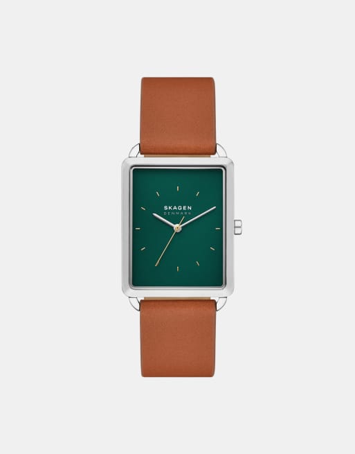 Skagen – Hagen – Herrenuhr aus silberfarbenem Edelstahl mit drei Zeigern und braunem Armband