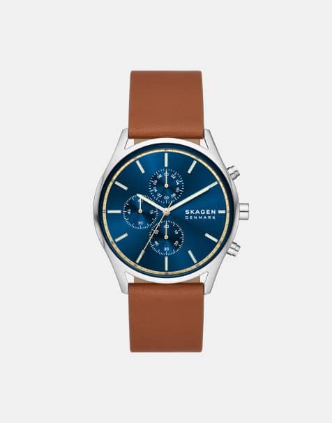 Skagen – Holst – Chronograph für Herren aus silberfarbenem Edelstahl mit braunem Armband - view 1