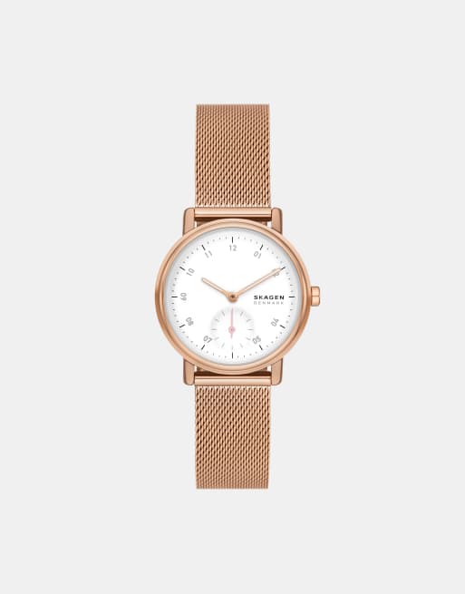 Skagen – Kuppel Lille – Damenuhr aus roségoldfarbenem Edelstahl mit zwei Zeigern und Untersekunde