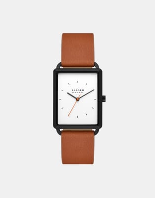 asos Skagen Men's hagen three-hand black stainless steel watch - BROWN