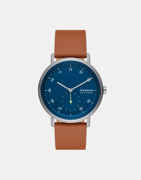 Skagen Men's kuppel two-hand sub-second, silver stainless steel watch- BROWN - view 1