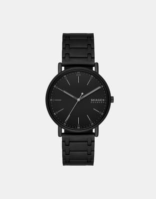 asos Skagen Men's signatur three-hand black stainless steel watch- BLACK