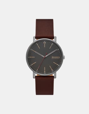 Skagen Men's signatur three-hand, gray stainless steel watch- RED