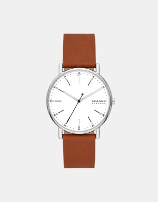 Skagen Men's signature three-hand, silver stainless steel watch - BROWN