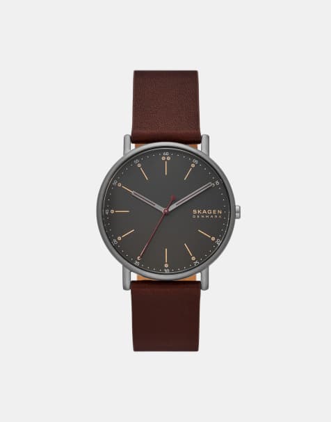 Skagen – Signatur – Herrenuhr aus grauem Edelstahl mit drei Zeigern und rotem Armband - view 1