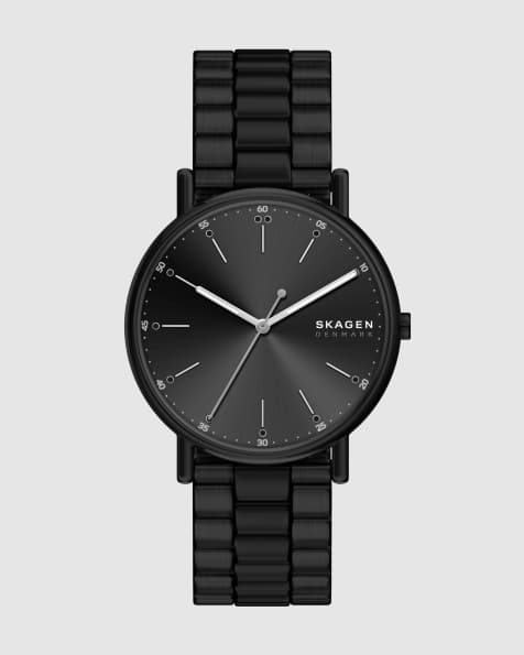 Skagen Signatur three-hand black stainless steel watch in black - view 1