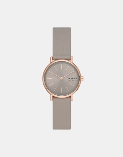 Skagen – Signature Lille – Damenarmbanduhr aus Edelstahl in Roségold mit zwei Zeigern und grauem Armband