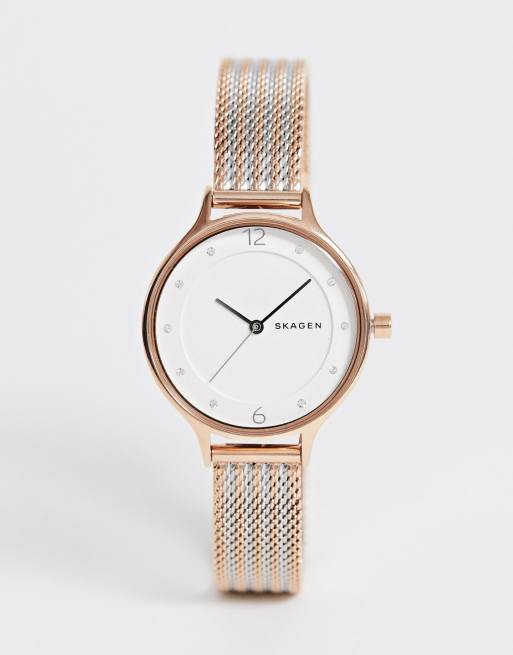 Skagen SKW2749 Anita mesh watch in mixed metal 30mm ASOS