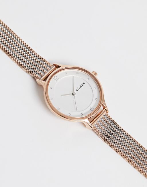 Skagen SKW2749 Anita mesh watch in mixed metal 30mm ASOS