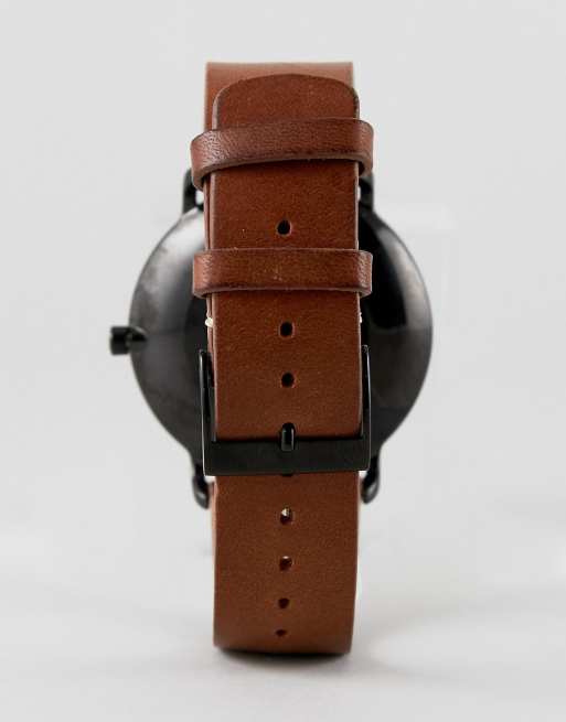 Hagen black leather on sale watch