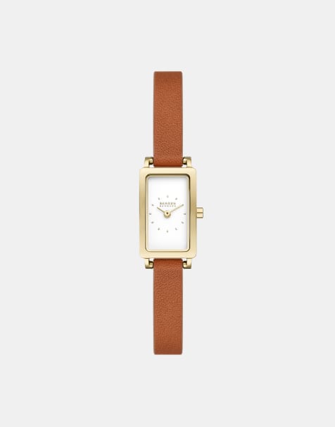 Skagen Women's hagen micro two-hand, gold stainless steel watch- BROWN - view 1