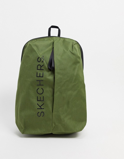 Skechers backpack with script logo and front zip detail in olive