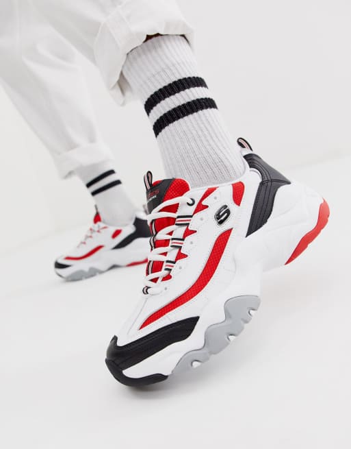 Skechers D'lites 3.0 – Biało-czerwone buty sportowe na grubej podeszwie