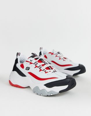 red and white sketchers