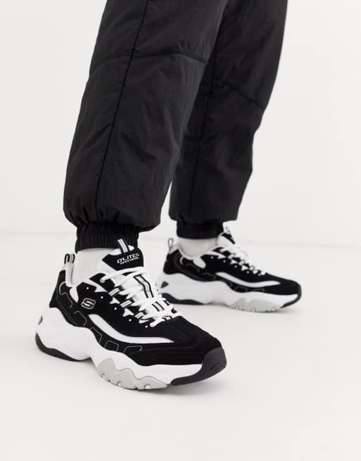 Skechers black 2025 and white sneakers