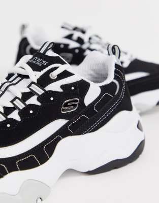 skechers black & white dlites trainers