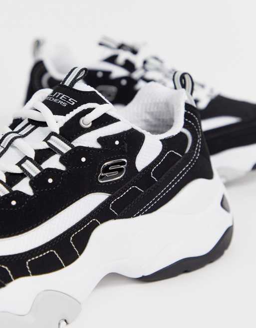 Skechers d lites 3.0 chunky trainers in black and white