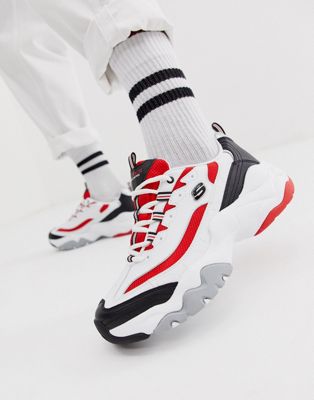 Skechers - D'lites 3.0 - Sneakers met dikke zool in rood en wit