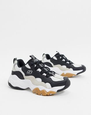 Skechers d'lites 3.0 trainers in black and tan-Multi
