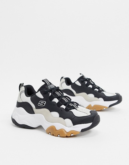 Skechers d'lites 3.0 trainers in black and tan
