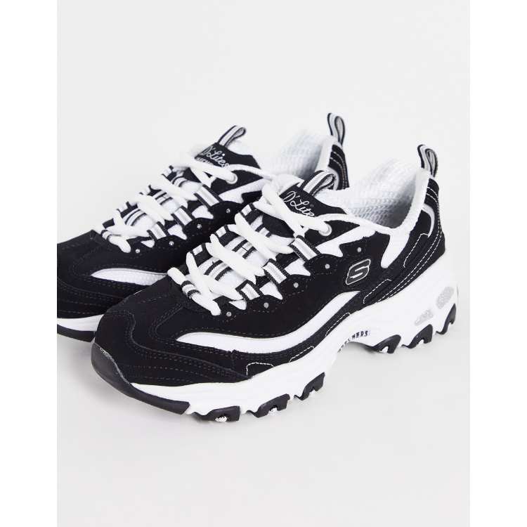 Udløbet bestemt stang Skechers D'Lites Biggest Fan chunky sneakers in black | ASOS