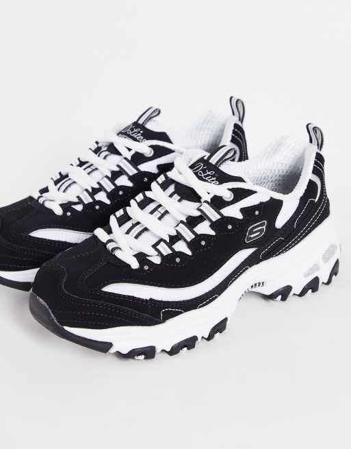 Skechers D'Lites Fan chunky sneakers in black | ASOS