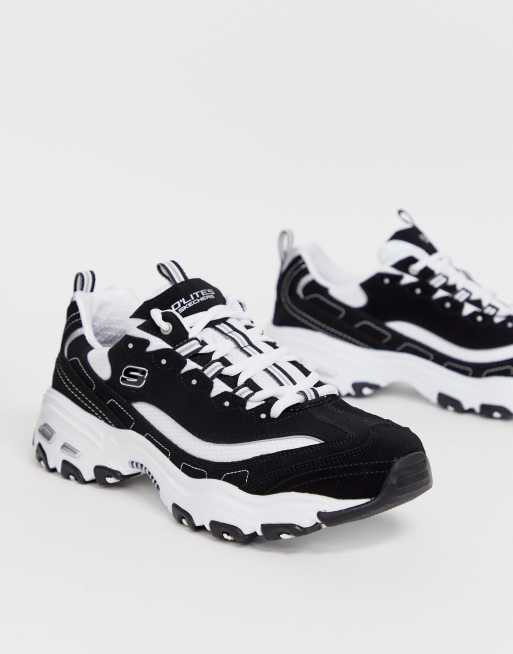 Skechers trainers 2025 black and white