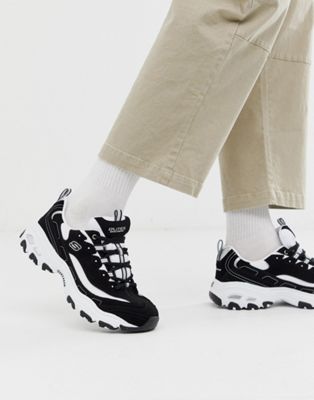 skechers trainers black and white