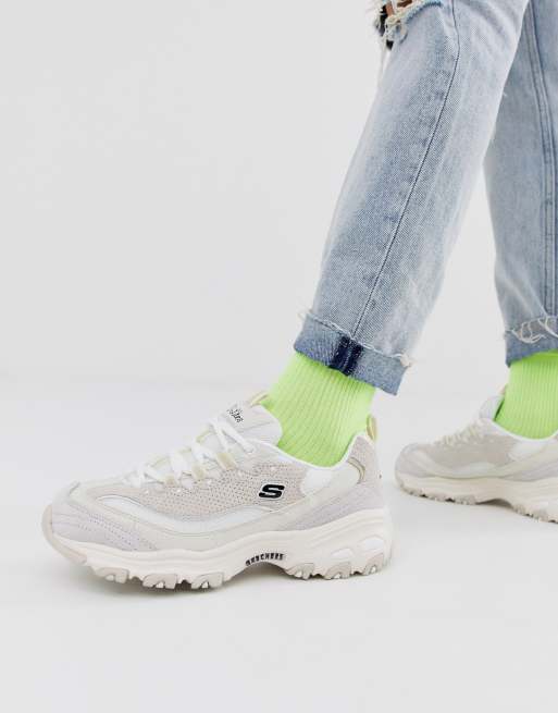 Skechers D'Lites Free Energy in Off White Suede | ASOS