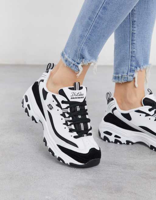 Skechers D'Lites March chunky sneakers in white mono | ASOS