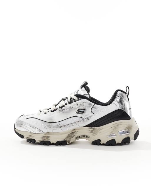 Skechers – D'Lites – Silverfärgade, slitna träningsskor med vävda lager, 2 av 5
