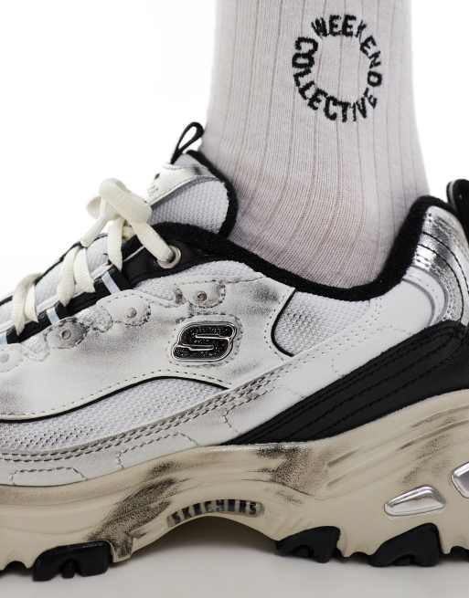Skechers – D'Lites – Silverfärgade, slitna träningsskor med vävda lager, 5 av 5