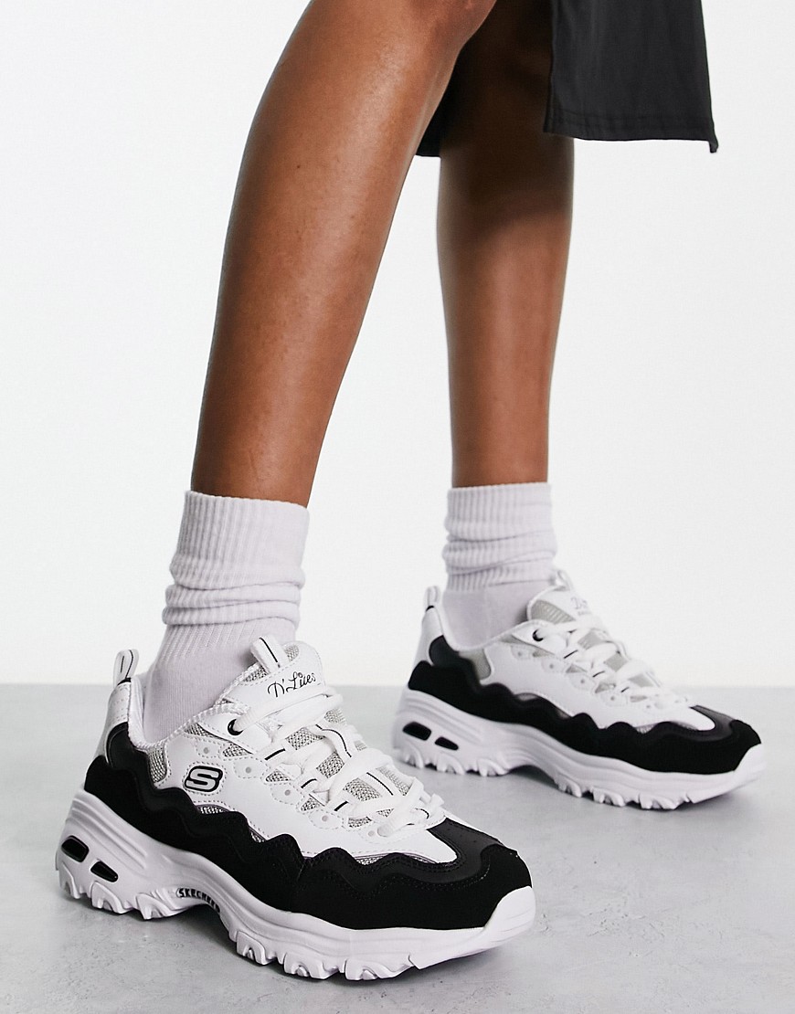 skechers - d'lites - sneakers con motivo ondulato a strati in pelle nera e bianca-nero