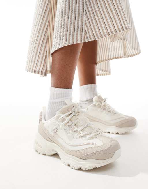 Skechers D lites trainers in beige suede