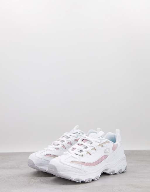 Skechers white shop pink