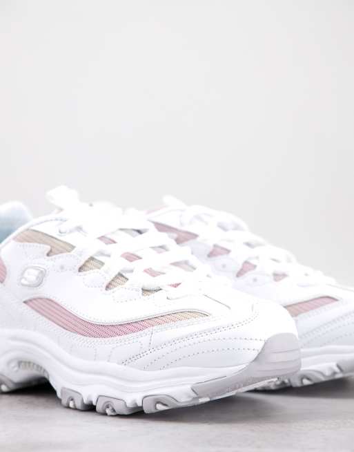 Pink and shop white skechers