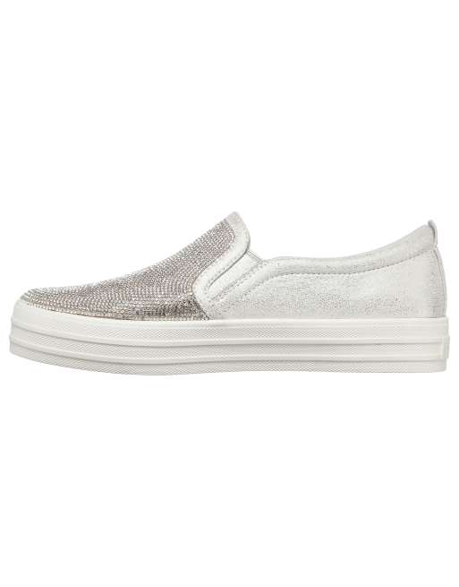 carga pavo Espinas Skechers Double Up Shine Bright slip on sneakers in silver | ASOS