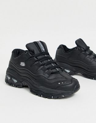 all black skechers trainers