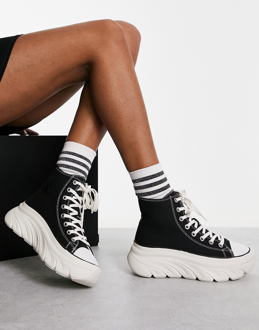 skechers - funky street - sorte high-top sneakers i lærred-black